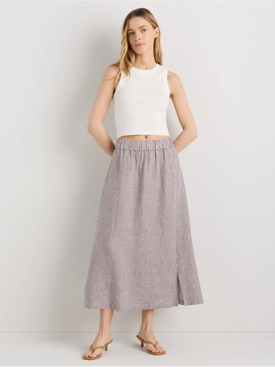 Quince Dresses & Skirts - Quince 100% European Linen Maxi Skirt, Taupe Brown Gingham, Size Small